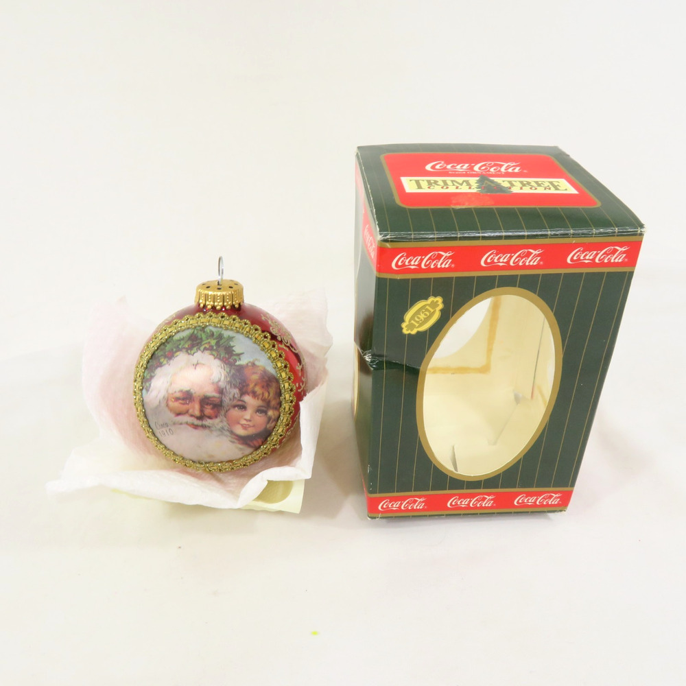 Coca Cola Collector Christmas Ornament 1995 Santa and Little Girl 6x4x4 Box